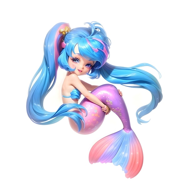 Mermaid With Blue Hair And a Purple Tail