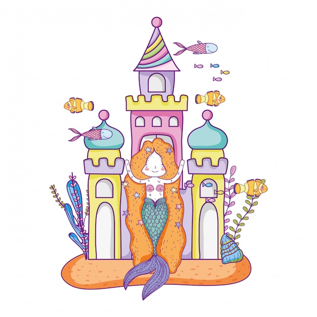 Mermaid with castle undersea scene