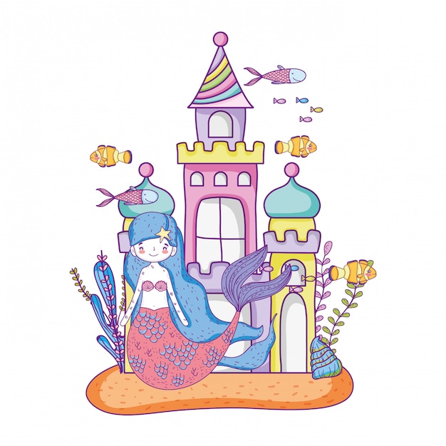 Mermaid with castle undersea scene