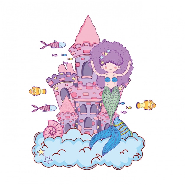 Mermaid with castle undersea scene