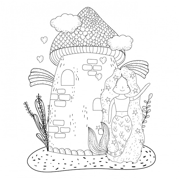 Mermaid with castle undersea scene