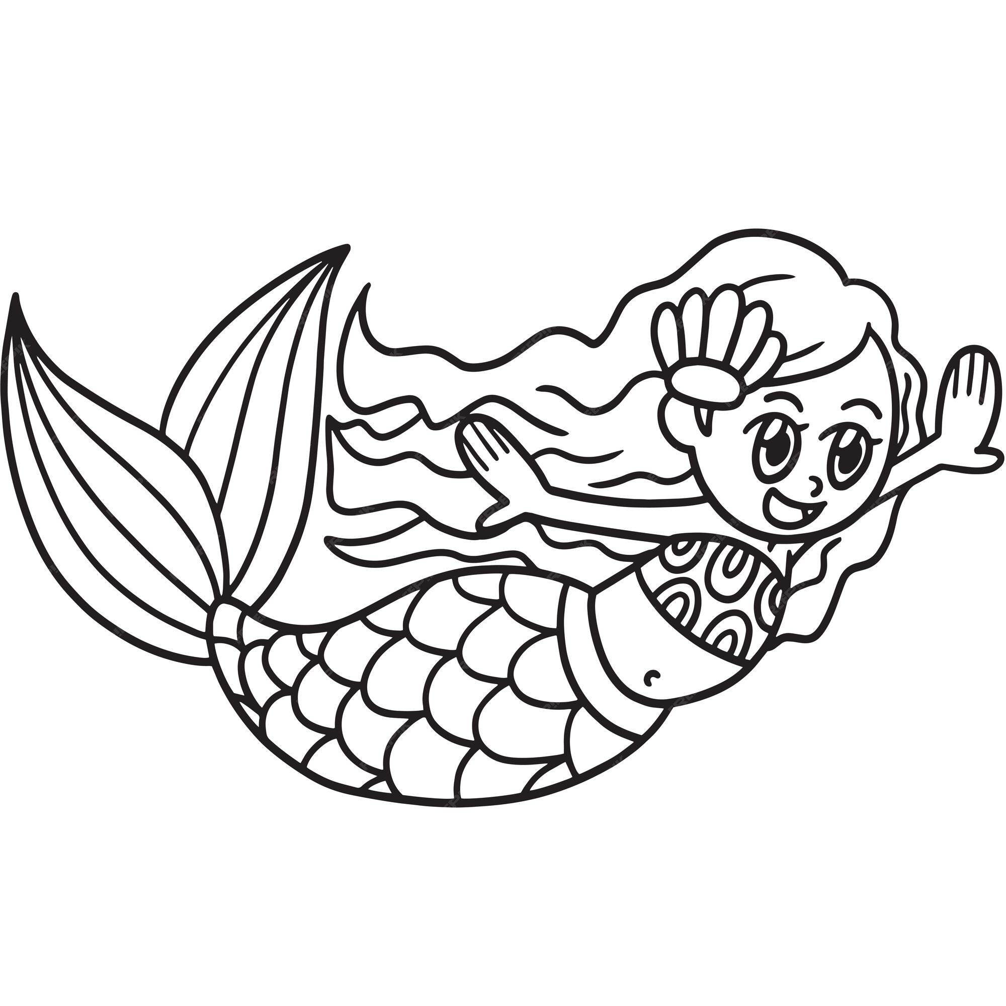 Premium Vector  Mermaid with fish coloring page cartoon illustration