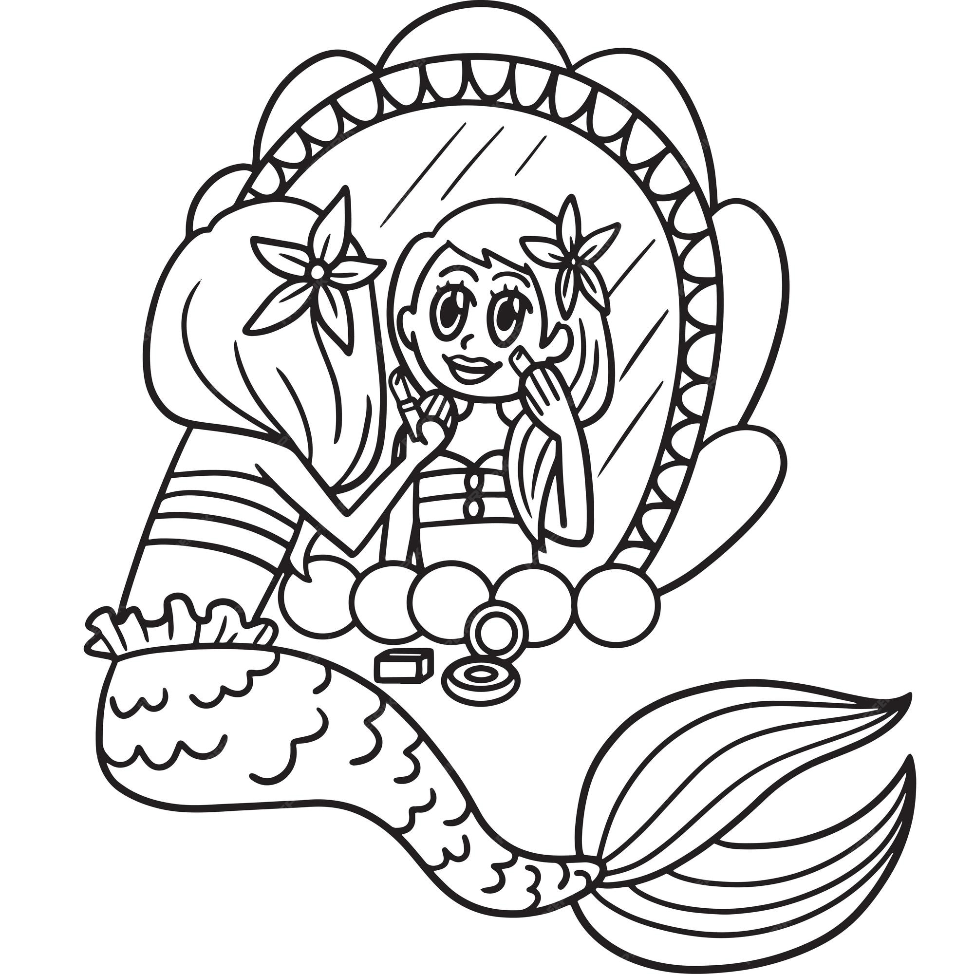 Premium Vector  Mermaid with fish coloring page cartoon illustration