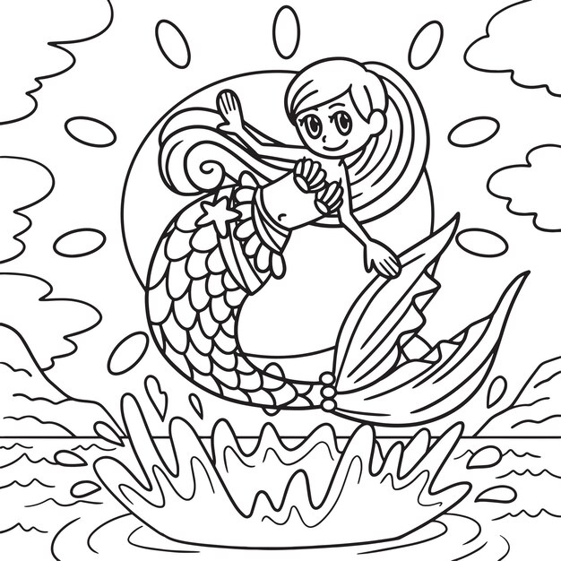 Premium Vector  Mermaid with fish coloring page cartoon illustration