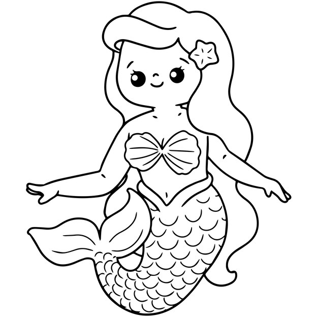 Premium Vector  Mermaid with fish coloring page cartoon illustration