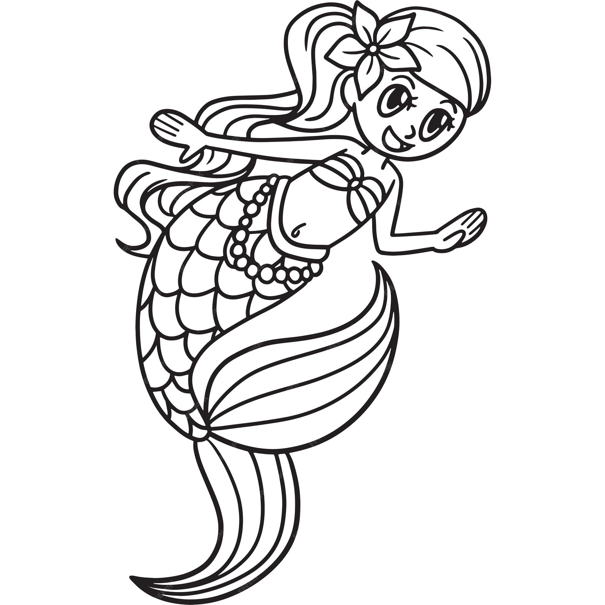 Premium Vector  Mermaid with fish coloring page cartoon illustration