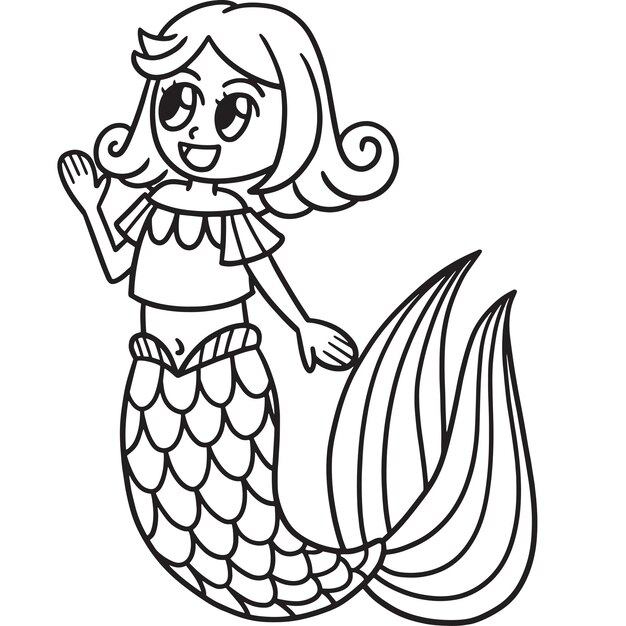 Premium Vector  Mermaid with fish coloring page cartoon illustration