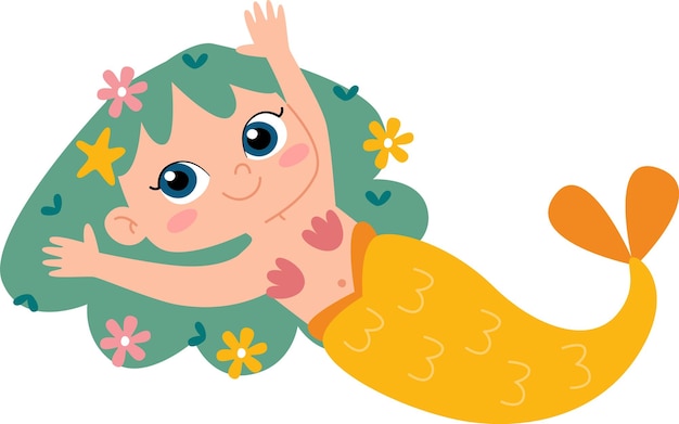 Vector mermaid with flowers