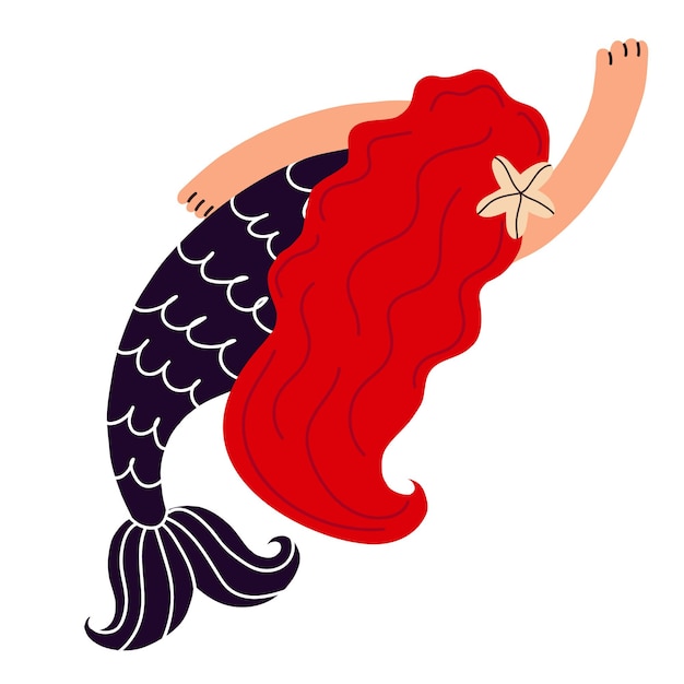 Vector mermaid with red hair vector cartoon illustration