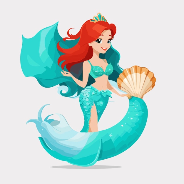 Sirena con reggiseno di conchiglia su sfondo bianco