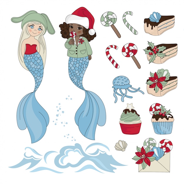 Vector mermaid yummy new year color