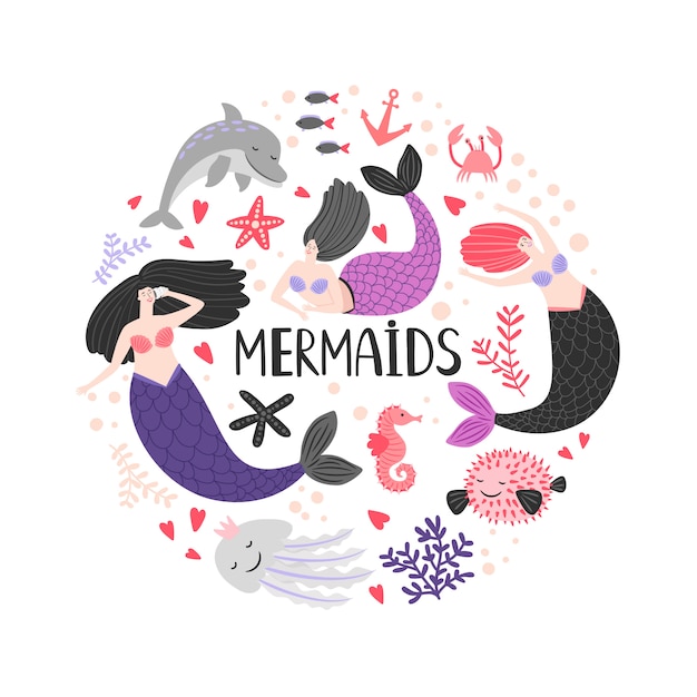 Mermaida and ocean animals