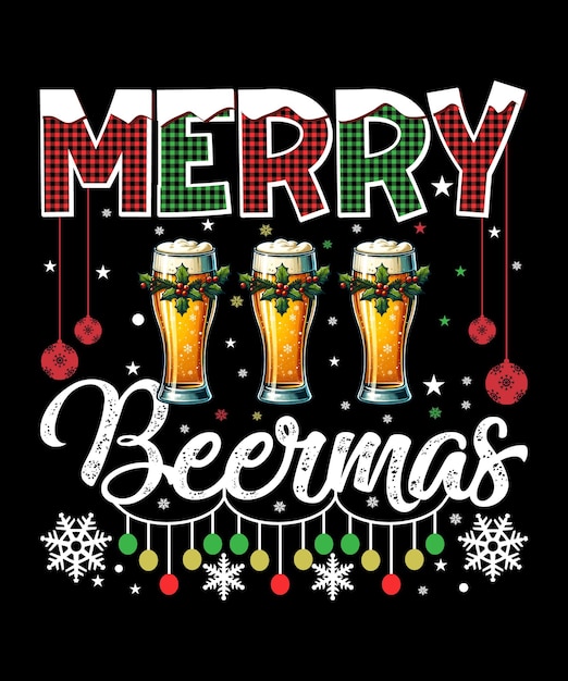 Vettore merry beermas beer t-shirt di natale