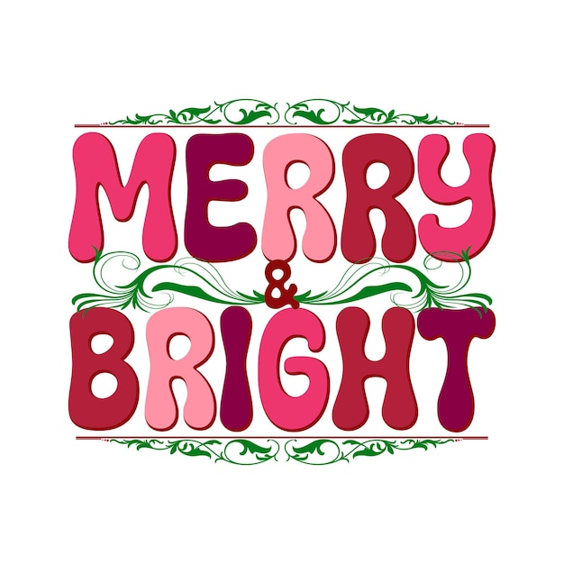 Vector merry amp bright christmas retro svg design file and digital download