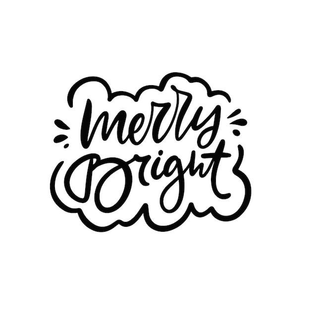 Merry Bright hand drawn modern brush calligraphy holiday phrase.