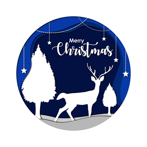 Merry charismas background decorated with charismas tree and star paper cut style premium vector ill