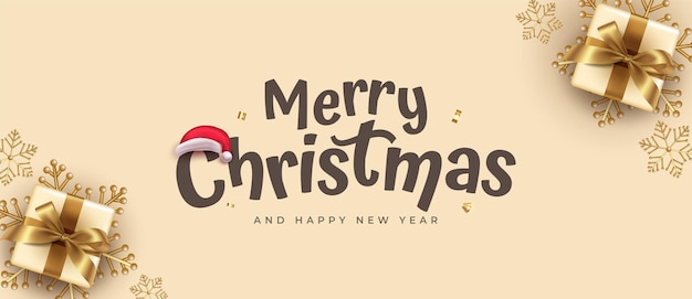 Merry chrismast banner with golden christmas element decoration