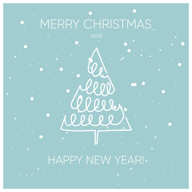 Vector merry chrisrmas and happy new year card with christmas tree winter holidays design