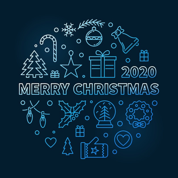 Merry Christmas 2020 blauwe moderne lineaire illustratie