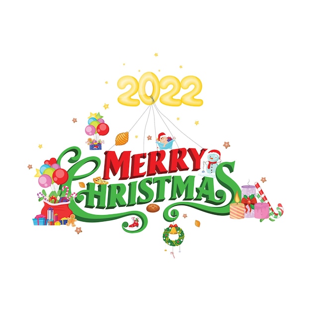 Merry Christmas 2022 greeting card, vector illustration isolated on white background.