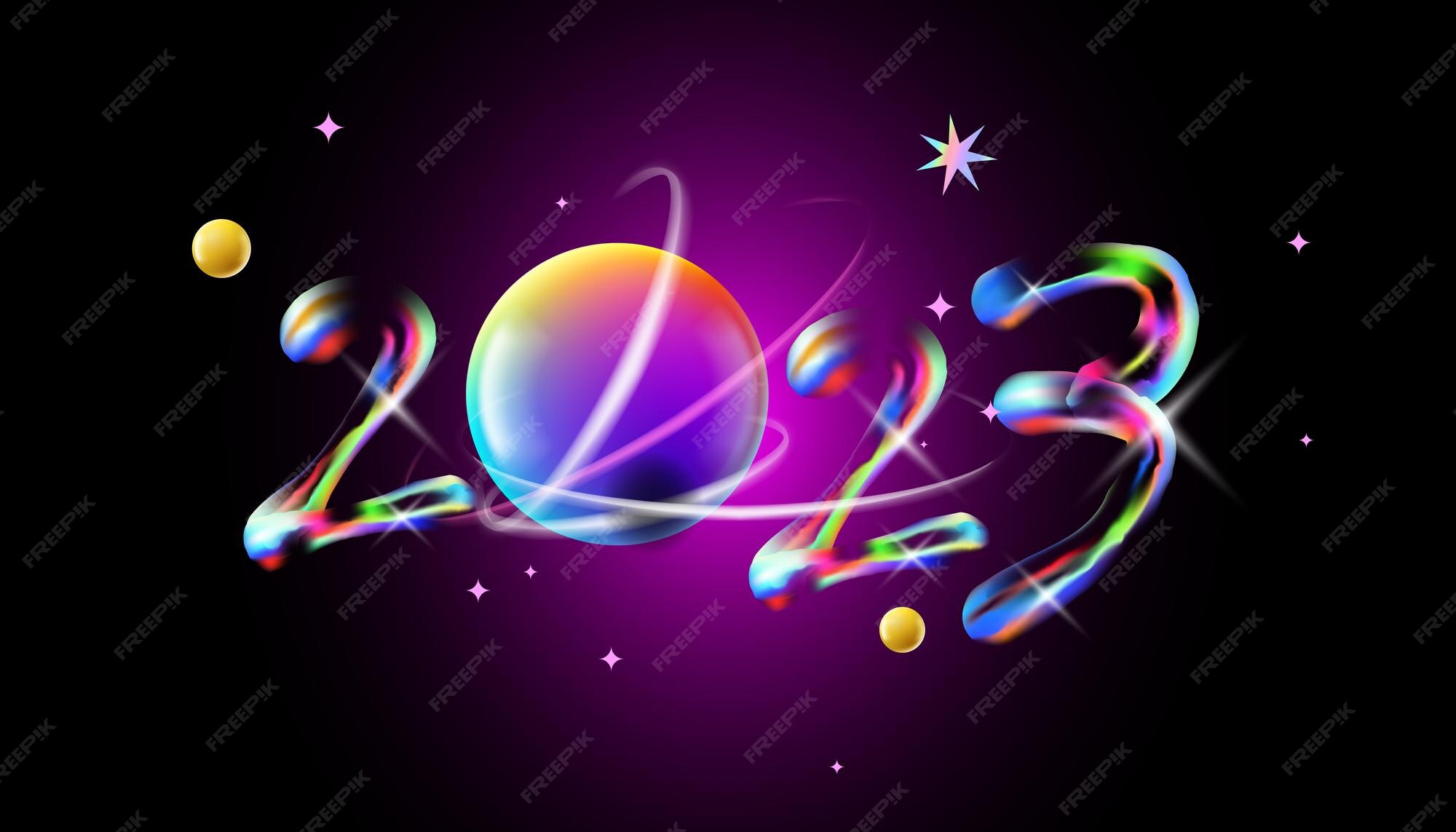 Premium Vector Merry christmas 2023 neon colors poster. happy new
