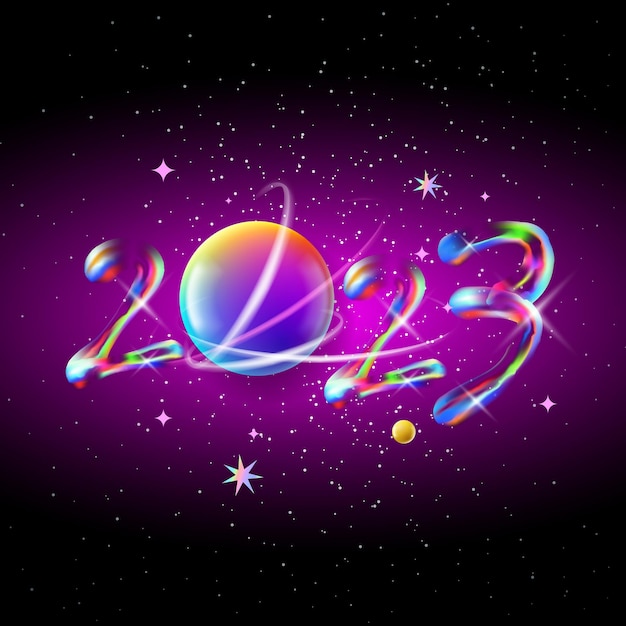 Merry christmas 2023 neon colors poster. happy new year, vector illustration.