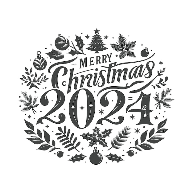 Vector merry christmas 2024 greetings text calligraphy