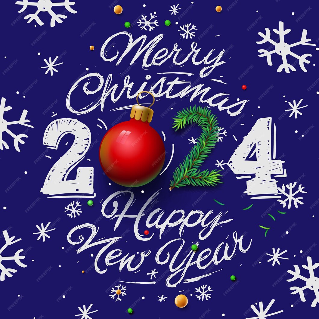 Premium Vector Merry Christmas 2024 Hand drawing ornamental number