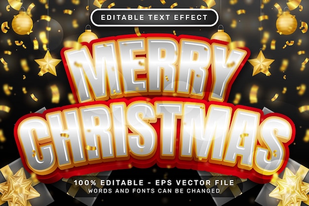 메리 크리스마스 3D 텍스트 효과와 크리스마스 배경으로 편집 가능한 텍스트 효과