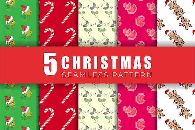 メリー クリスマス 5 のシームレスなパターンとデジタル ペーパー コレクション