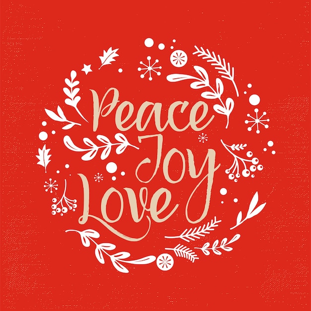 Merry christmas achtergrond met typografie, belettering. wenskaart - vrede, vreugde, liefde