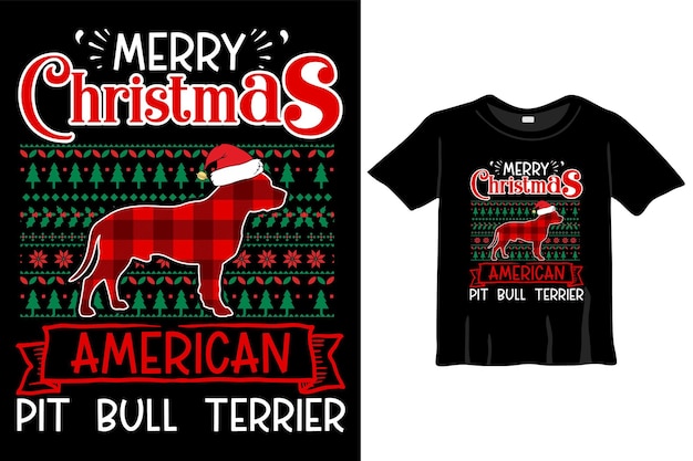 Merry Christmas AMERICAN PIT BULL TERRIER typografie vector Tshirt ontwerpen voor kerstvakantie