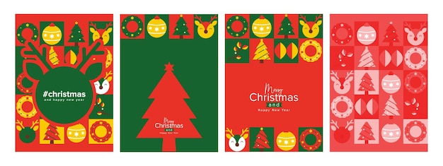 メリー クリスマスとハッピー ホリデー カード新年ツリー モダンな幾何学的な普遍的なテンプレート