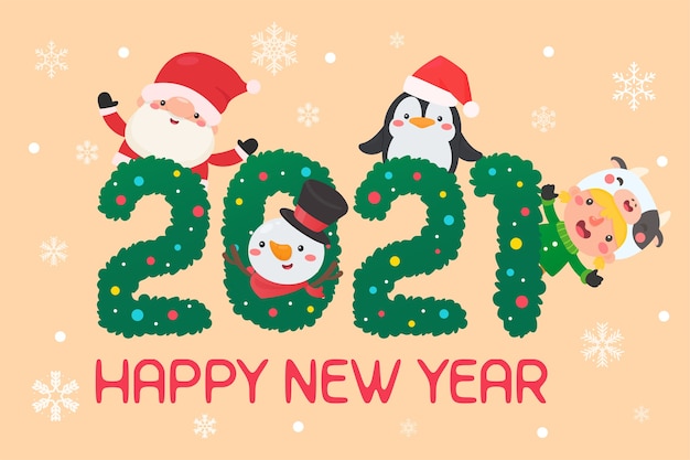 Счастливого рождества и счастливого нового года 2021. герои мультфильмов санта-клаус и дети счастливого рождества.
