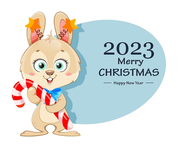 メリー クリスマスと新年あけましておめでとうございます漫画のウサギ