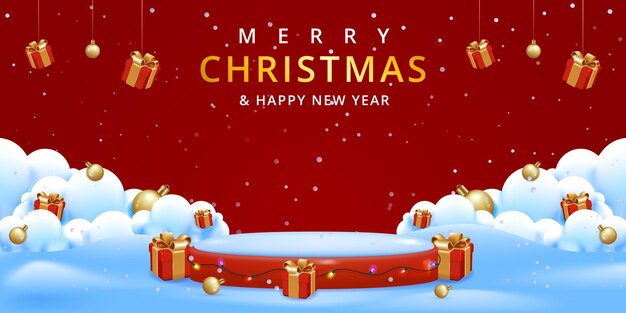 ベクトル メリークリスマスと新年あけましておめでとうございます クリスマスバナーのデザイン