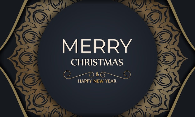ベクトル メリー クリスマスと新年あけましておめでとうございますグリーティング パンフレット テンプレート冬の金の飾りと濃い青の色で