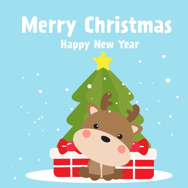 Вектор Веселого рождества и счастливого нового года с милой картой оленей