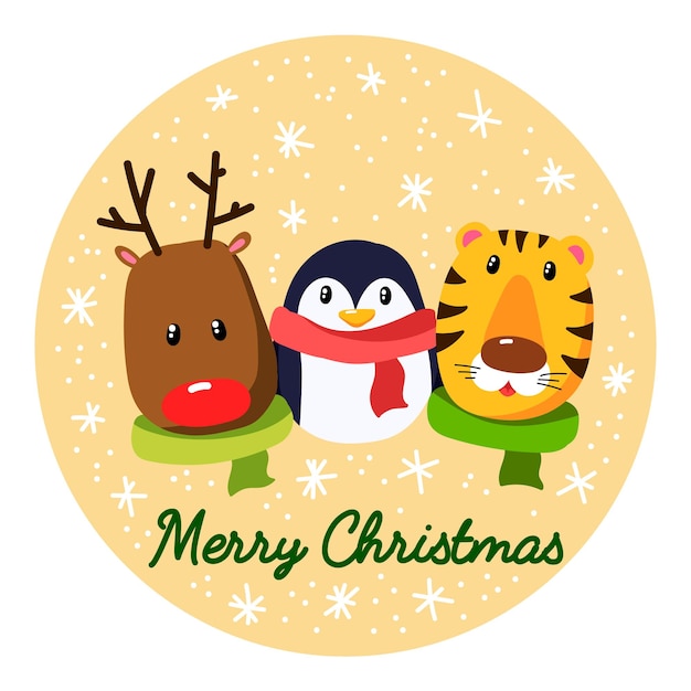 Merry christmas ansichtkaart met tekenfilm dieren
