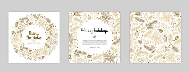 Merry christmas artistic templates corporate holiday cards and invitations floral frames and backgrounds design