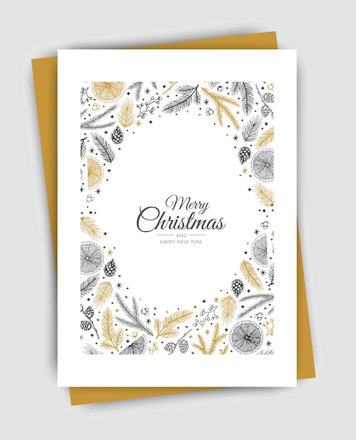 メリー クリスマスの芸術的なテンプレート コーポレート ホリデー カードと招待状 花のフレームと背景のデザイン