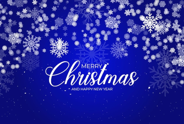 Merry christmas background, christmas blue background with snowflakes