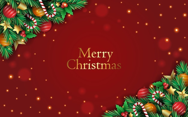 Merry christmas background red with realistic christmas elements