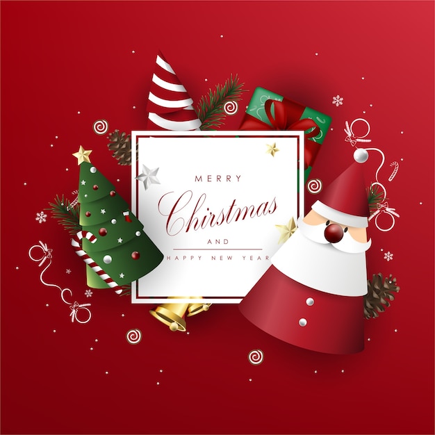 Vector merry christmas background template with cartoon elements design