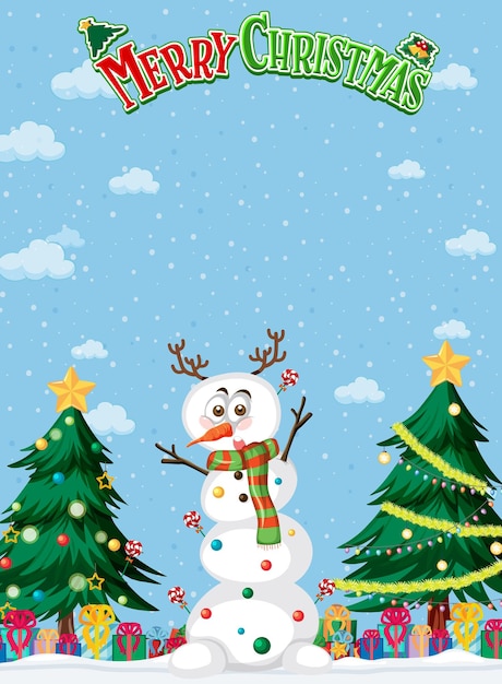 С Рождеством Христовым фон шаблон со снеговиком