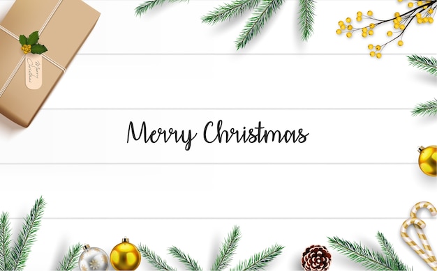 Vector merry christmas background with christmas decoration