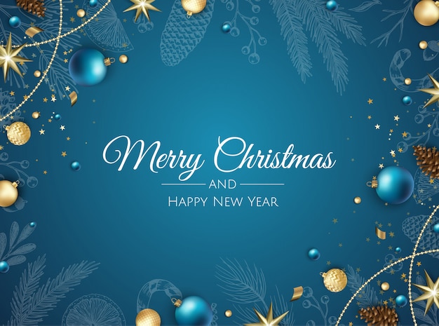 Vector merry christmas background with christmas ornaments