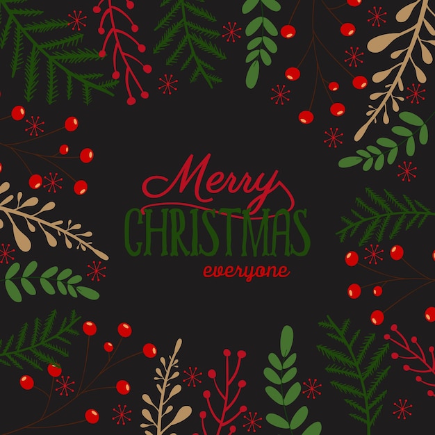 Vector merry christmas background with christmas plants