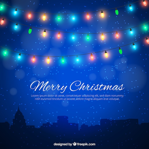 Merry christmas background with colorful lights