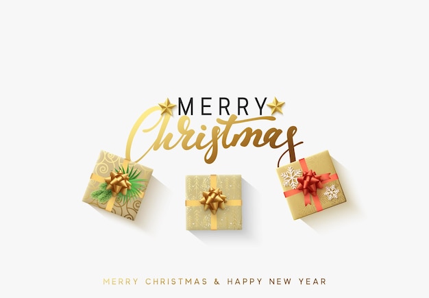 Merry christmas background with gift boxes. festive vector illustration